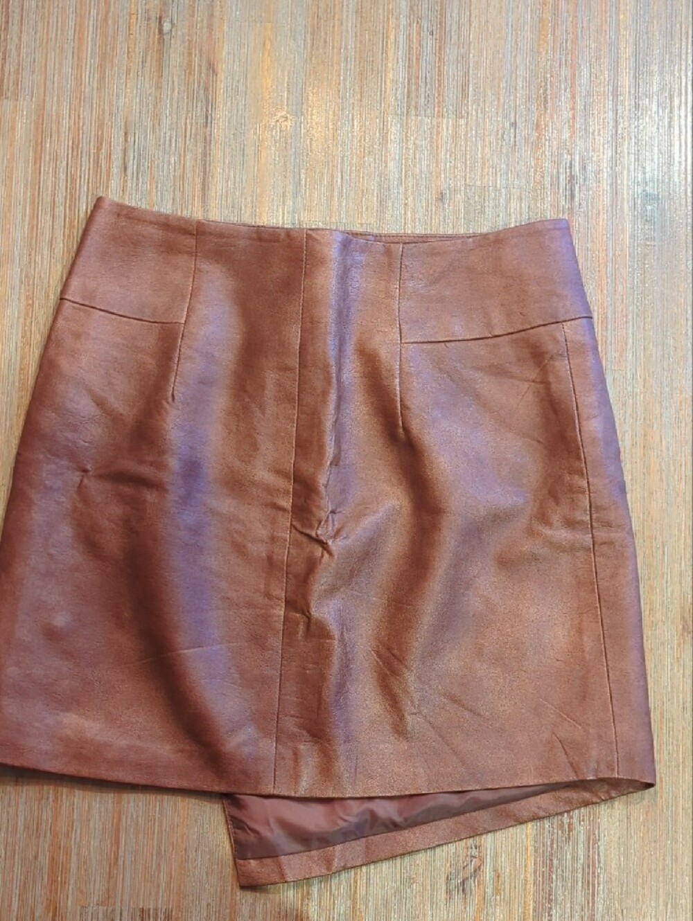 H&M Brown Faux Leather Mini Skirt with Asymmetrical Zip Detail - Picture 2 of 4